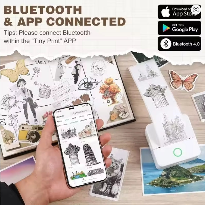 Mini-imprimante thermique, fabricant d'autocollants portables sans encre, petite imprimante de poche sans découpe Bluetooth pour enfants, impression Photo de 57mm pour bricolage