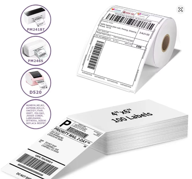 A6 taille 4x6 ''4x4'' étiquettes d'expédition papier pliable 241BT 246S D520 DYMO 4XL zèbre Munbyn Nelko pour code à barres LOGO