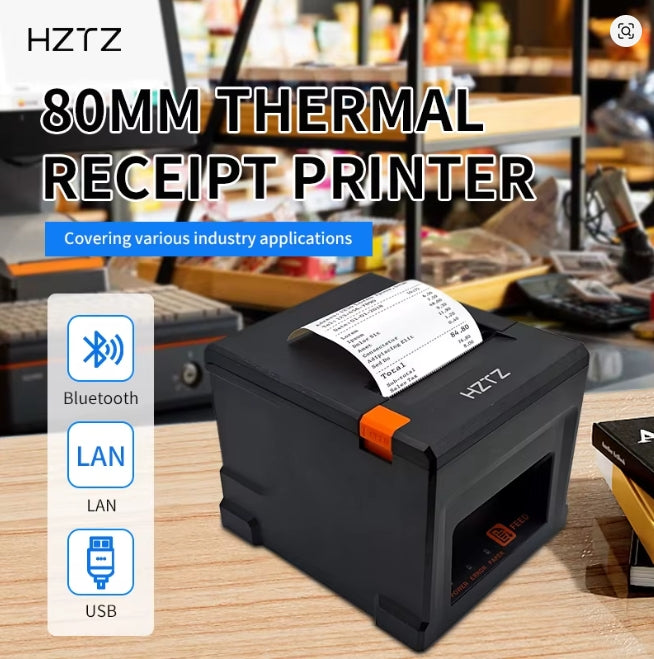 HZTZ 80mm imprimante de reçus thermique HZ-8360 coupe automatique Restaurant cuisine POS imprimante USB LAN Bluetooth
