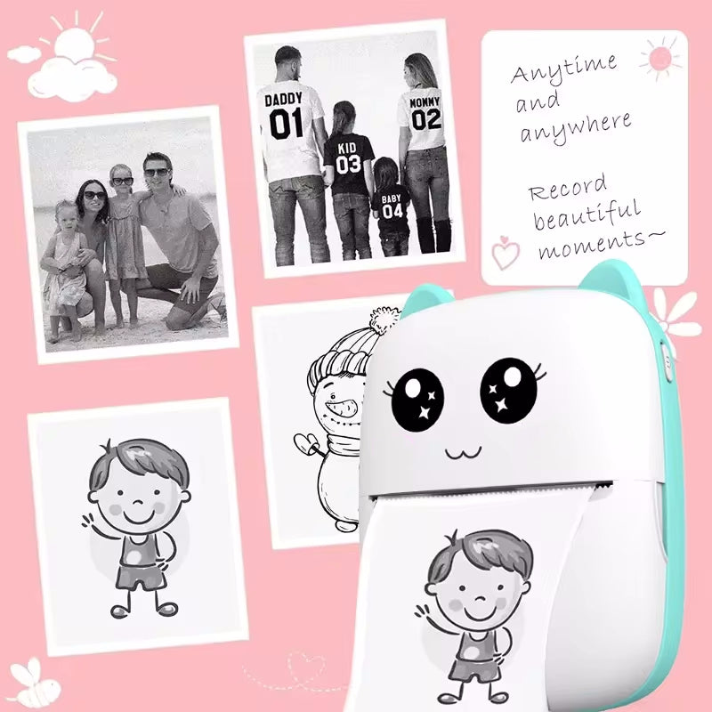 Mini CAT portable imprimante thermique impression photo poche thermique étiquette imprimante 58mm impression sans fil Bluetooth Android iOS imprimantes